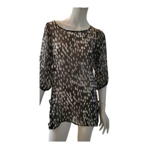 Pullover Blouse S Black/White Made in USA Top 3/4 Sleeves